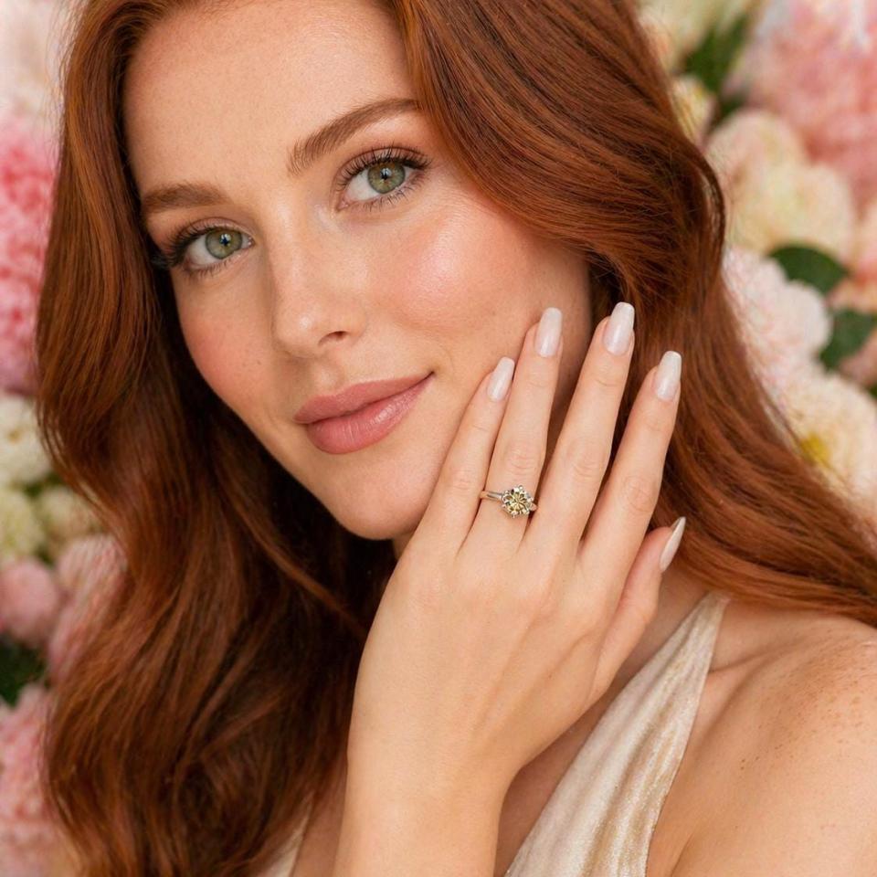 Round-Cut Champagne Moissanite Engagement Ring • 6.5mm—9mm, Sterling Silver