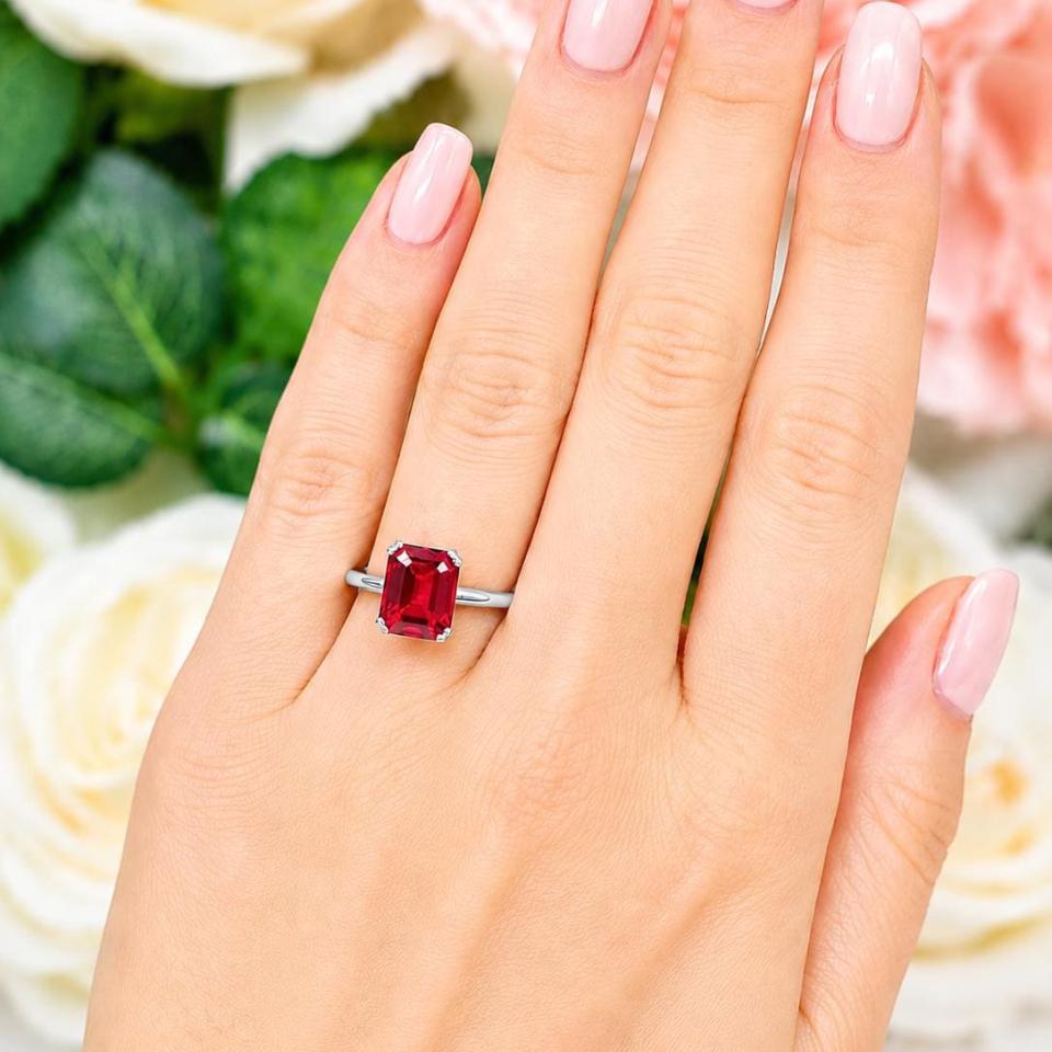 Emerald-Cut Lab Ruby Ring • 10x8mm—12x10mm, Sterling Silver