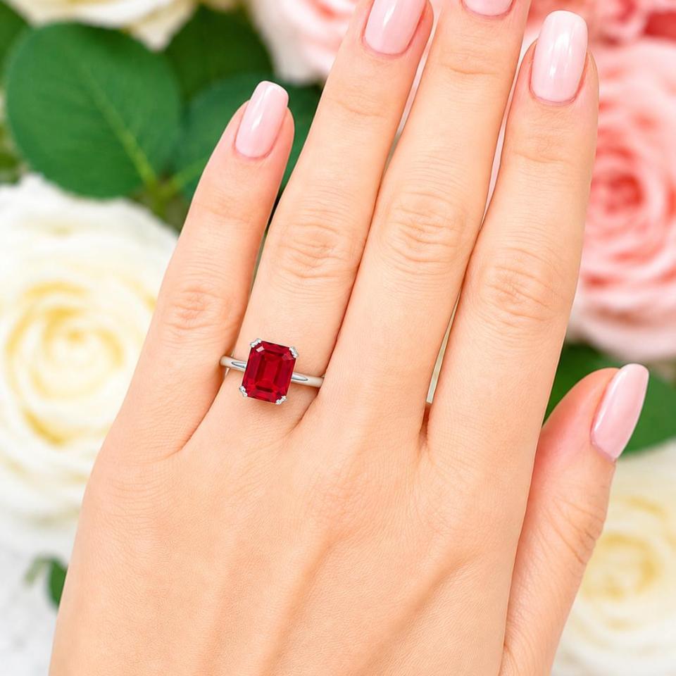 Emerald-Cut Lab Ruby Ring • 10x8mm—12x10mm, Sterling Silver
