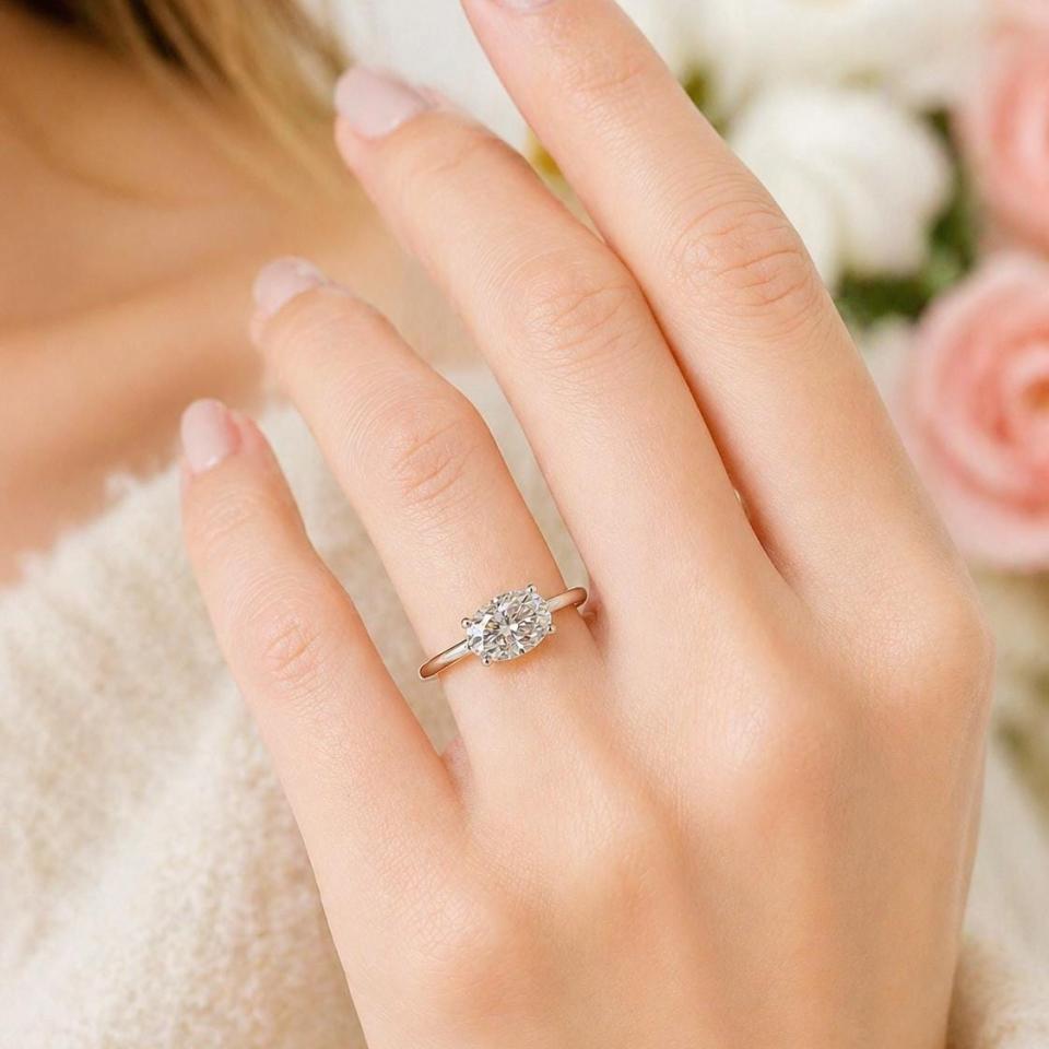 Oval-Cut Moissanite East-West Ring • 6x4mm—10x8mm, Sterling Silver