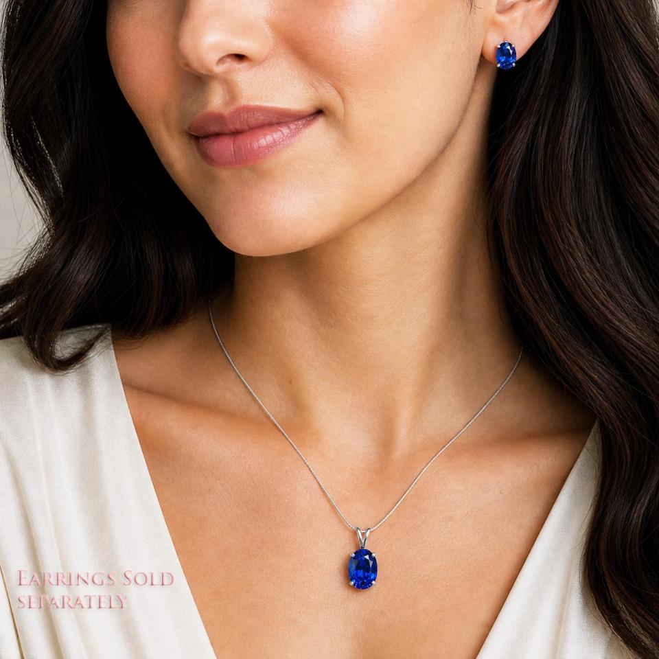 Oval-Cut Lab Blue Sapphire Pendant or Necklace • 8x6mm—14x10mm, Sterling silver