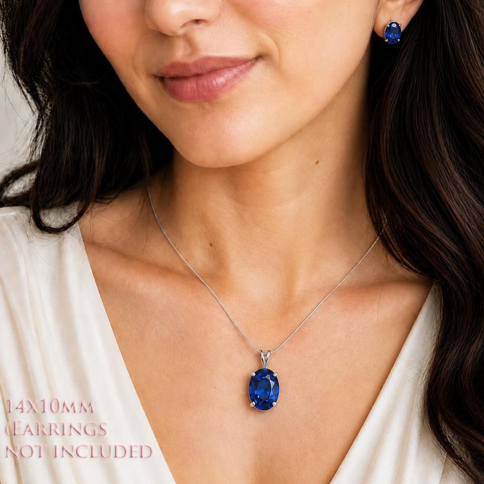 Oval-Cut Lab Blue Sapphire Pendant or Necklace • 8x6mm—14x10mm, Sterling silver