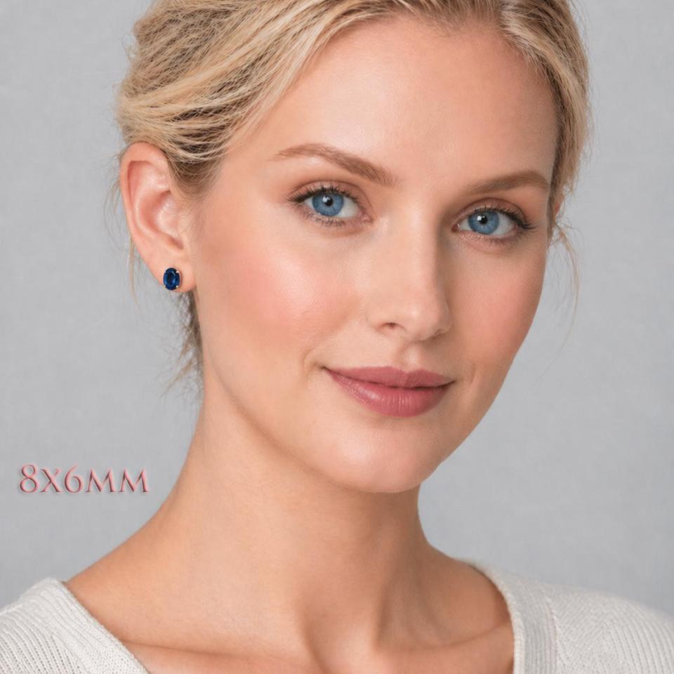 Oval-Cut Lab Blue Sapphire Stud Earrings • 7x5mm—9x7mm, Sterling Silver