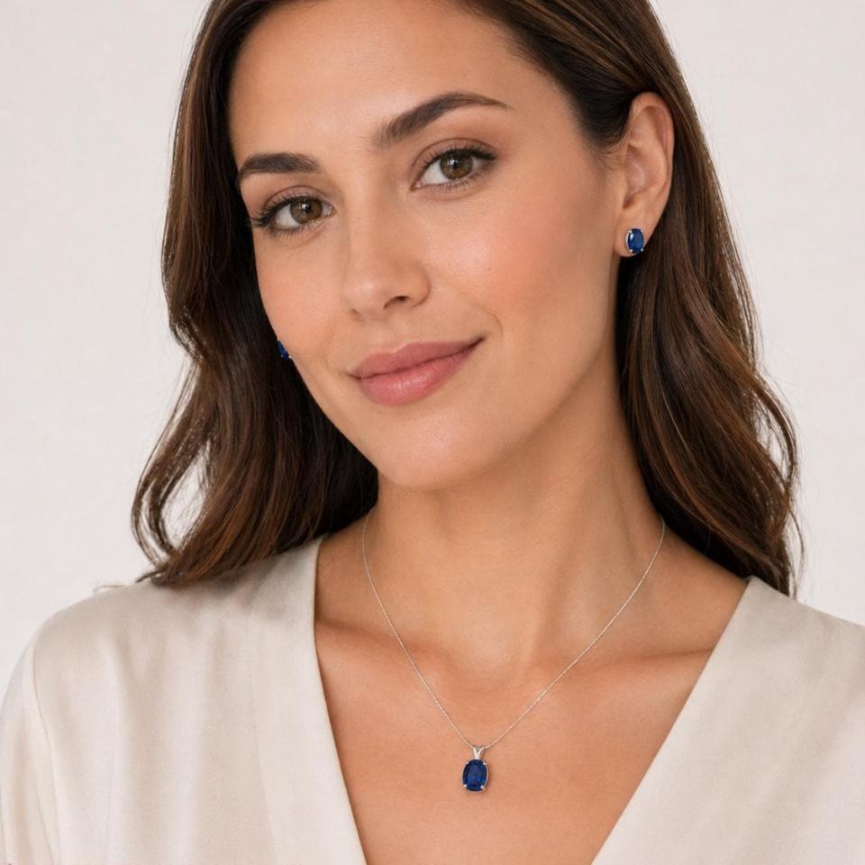 Oval-Cut Lab Blue Sapphire Stud Earrings • 7x5mm—9x7mm, Sterling Silver