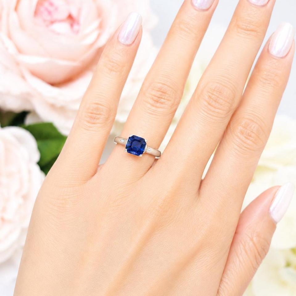 Asscher-Cut Lab Sapphire Ring • 7mm—9mm, Sterling Silver