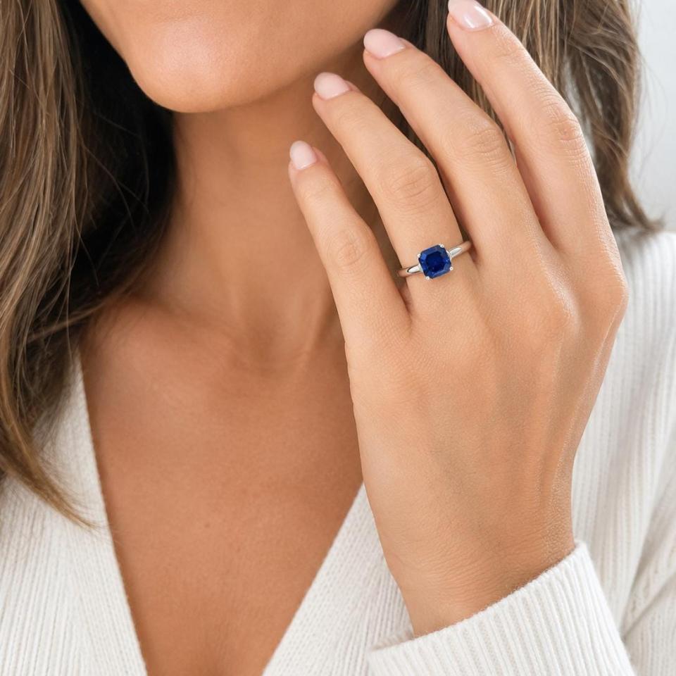 Asscher-Cut Lab Sapphire Ring • 7mm—9mm, Sterling Silver
