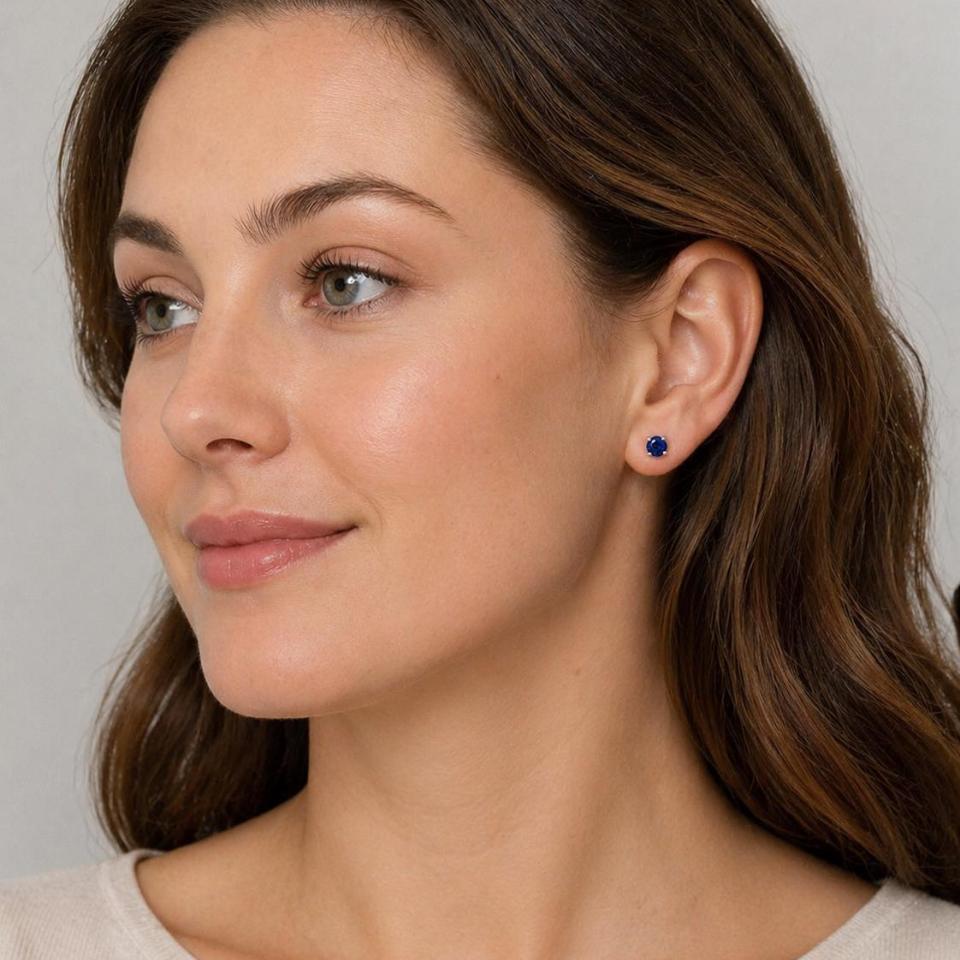 Round-Cut Lab Blue Sapphire Stud Earrings • 5mm–8mm, Sterling Silver
