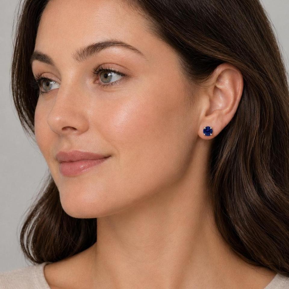 Round-Cut Lab Blue Sapphire Stud Earrings • 5mm–8mm, Sterling Silver