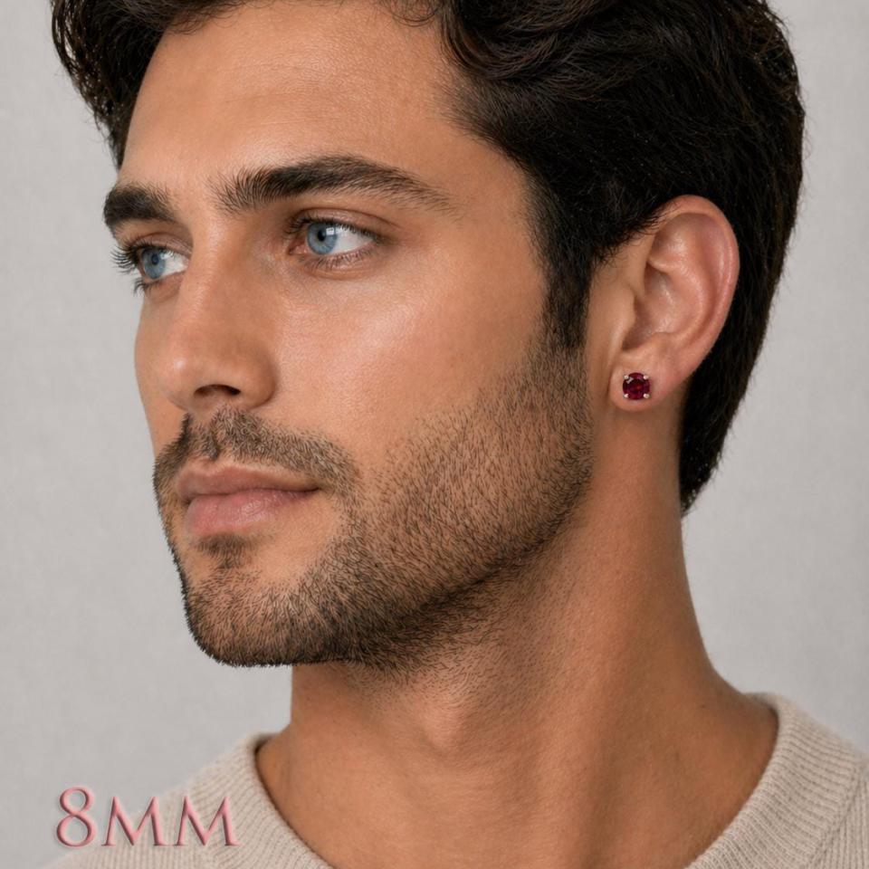 Round-Cut Lab Ruby Stud Earrings • 5mm—8mm, Sterling Silver