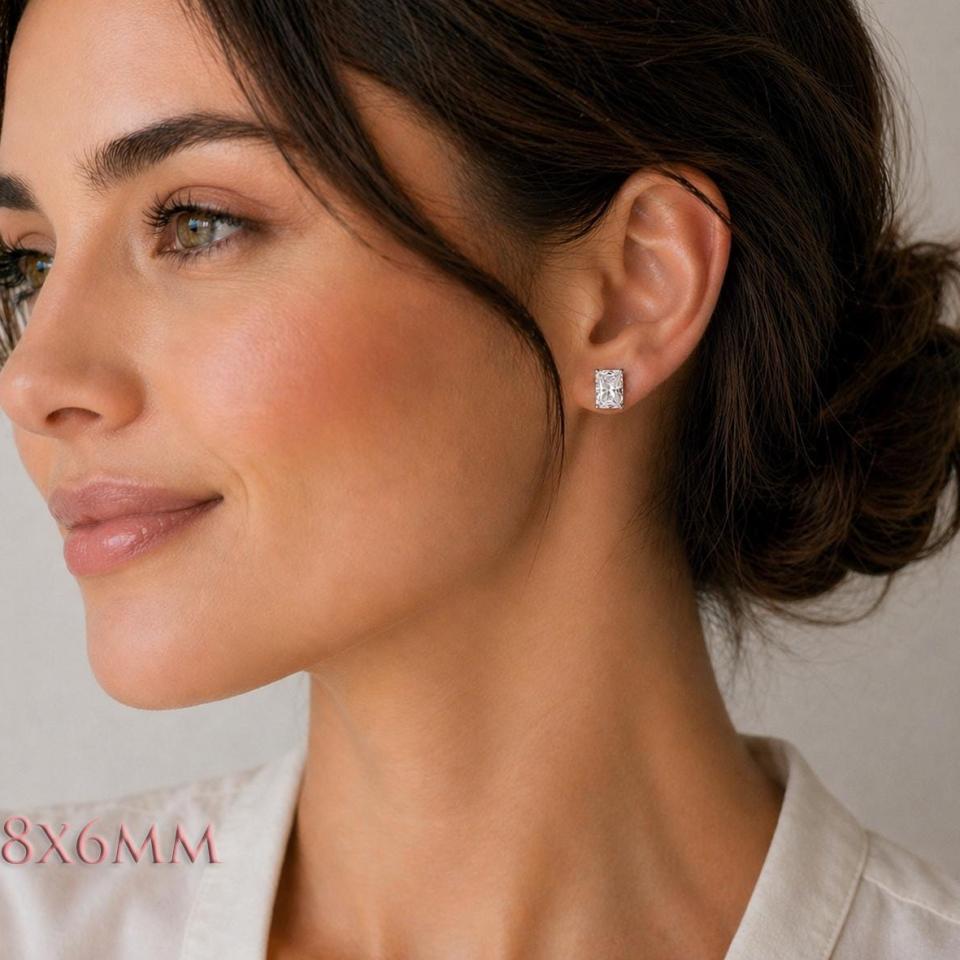 Radiant-Cut CZ Stud Earrings • 8x6mm, Sterling Silver