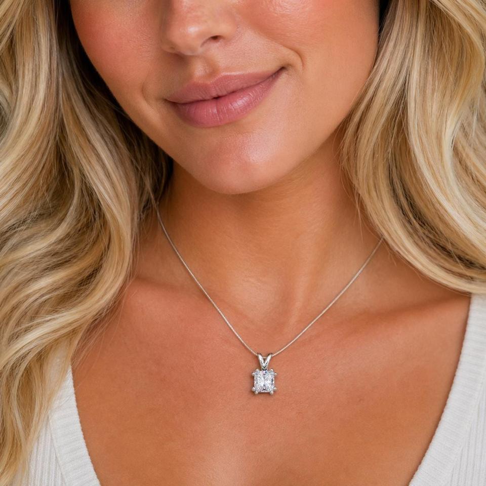 Princess-Cut CZ Pendant or Necklace • 6mm—11mm, Sterling Silver