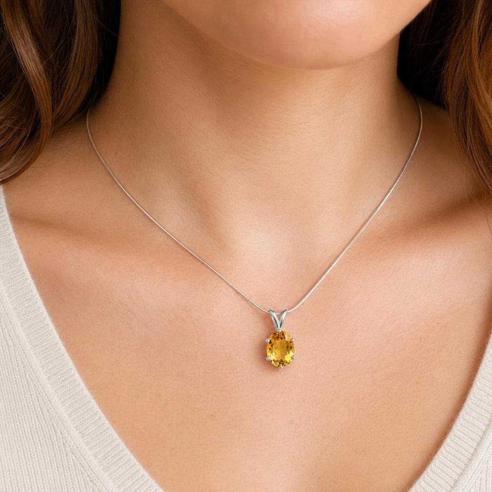 Oval-Cut Golden Citrine Pendant or Necklace • 10x8mm, Sterling Silver, 6-Prong