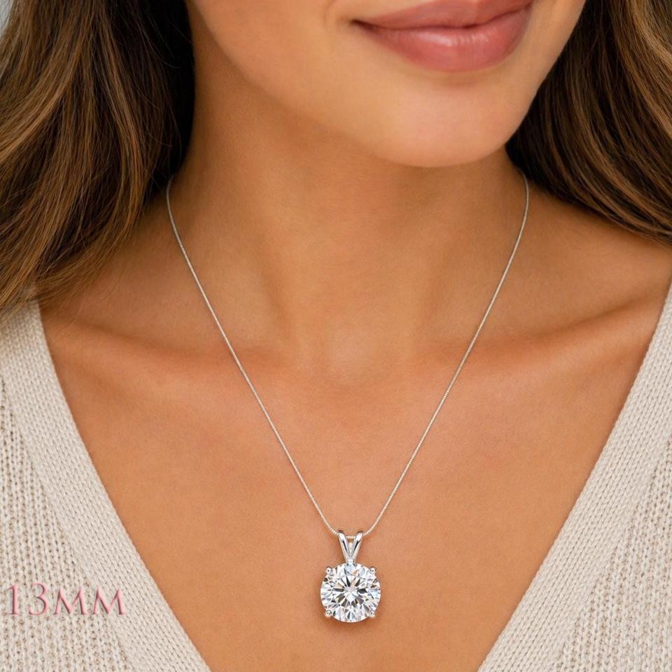 Round-Cut CZ Pendant or Necklace • 5mm—13mm, Sterling Silver