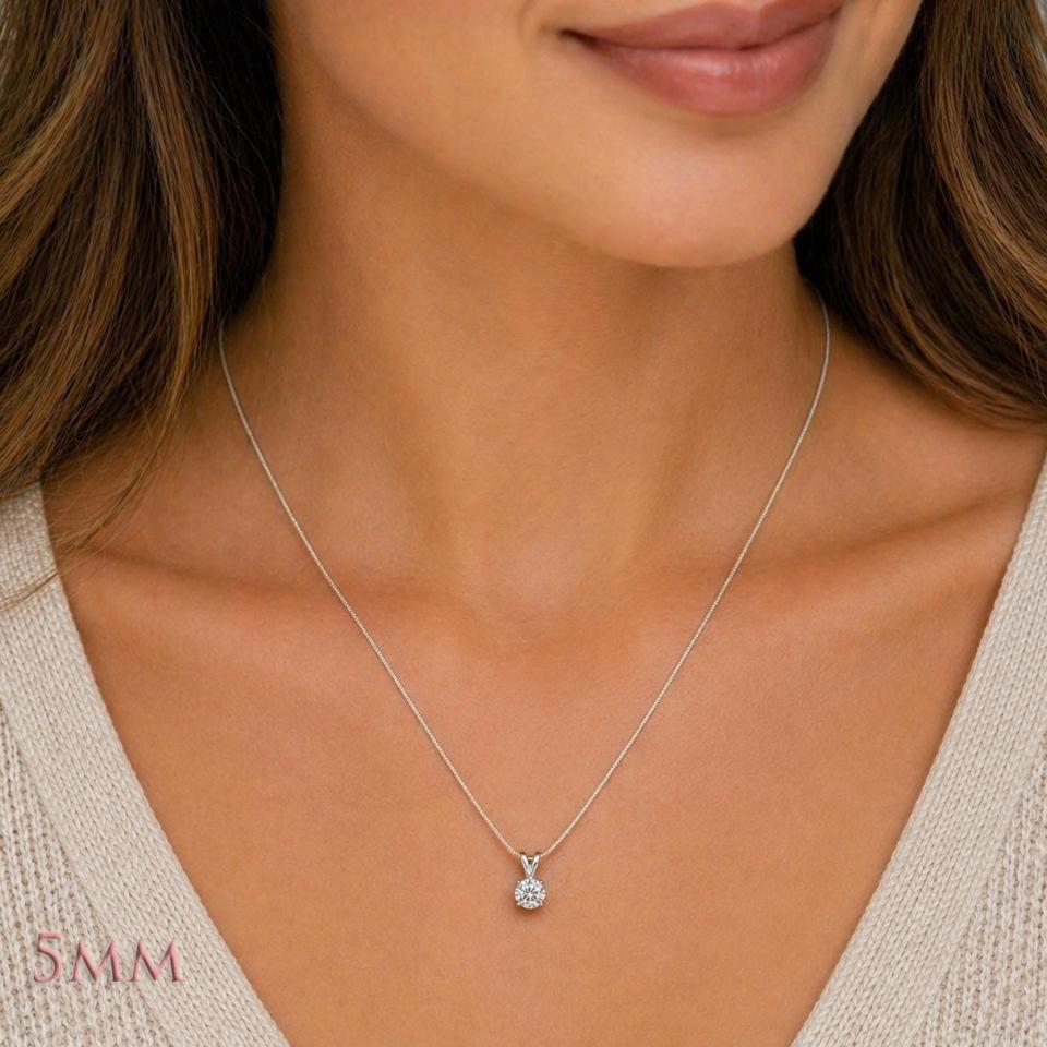 Round-Cut CZ Pendant or Necklace • 5mm—13mm, Sterling Silver