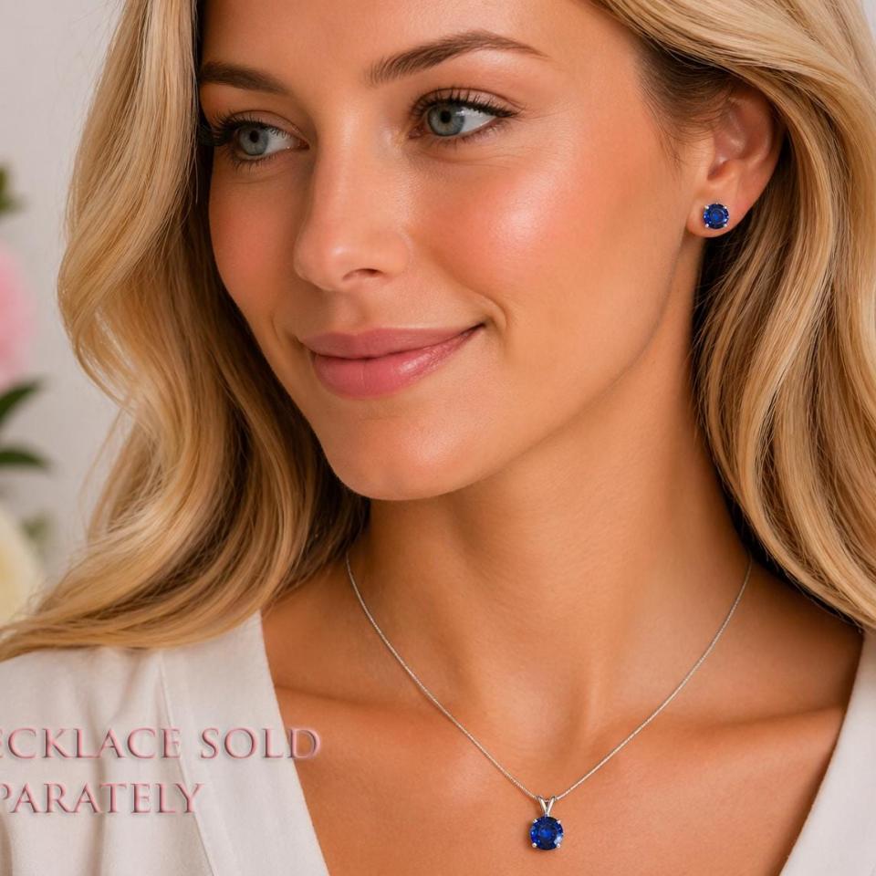 Round-Cut Lab Blue Sapphire Stud Earrings • 6mm–8mm, Sterling Silver