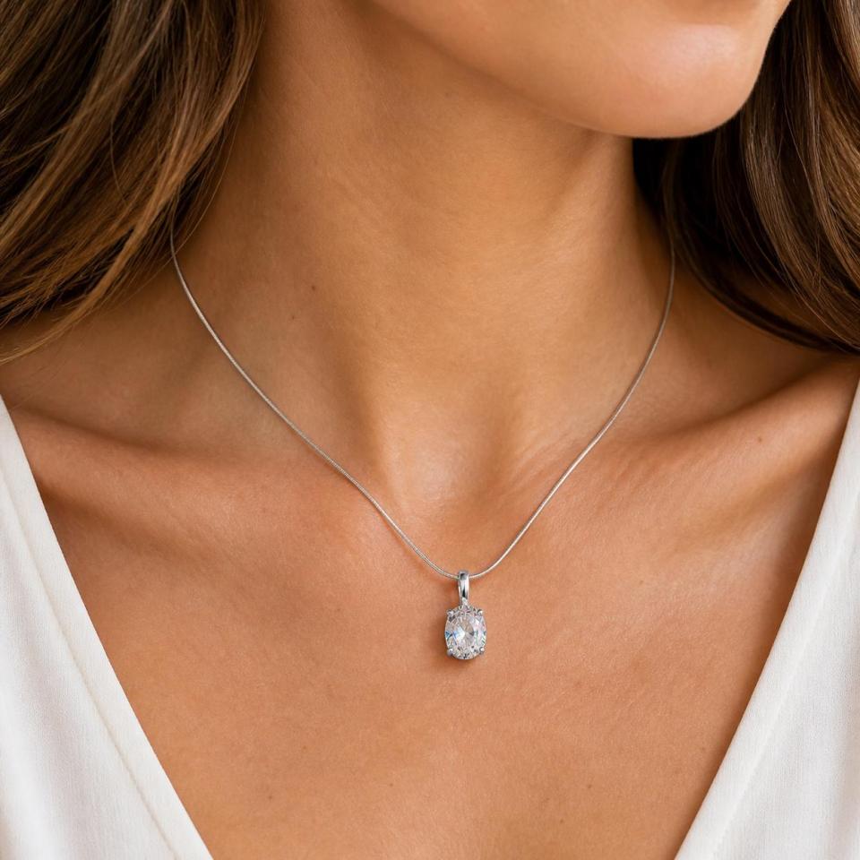 Oval-Cut CZ Pendant or Necklace • 10x8mm, Sterling Silver