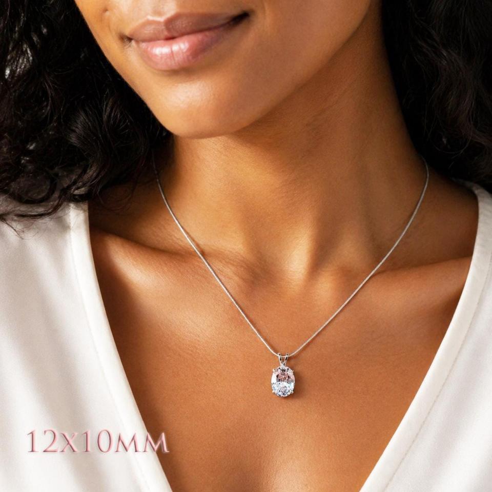 Oval-Cut Lab White Sapphire Pendant or Necklace • 8x6mm—14x10mm, Sterling silver