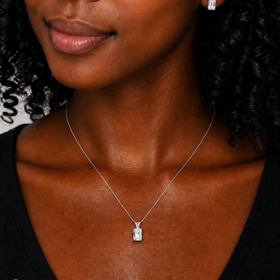 Emerald-Cut White Topaz Pendant or Necklace • 8x6mm—14x10mm, Sterling Silver
