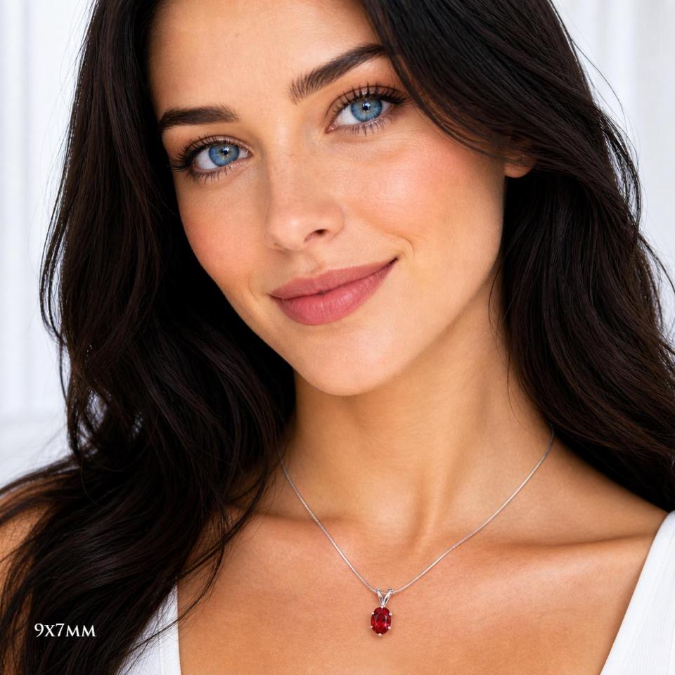 Oval-Cut Lab Ruby Pendant or Necklace • 8x6mm—10x8mm, Sterling Silver, 6-Prong