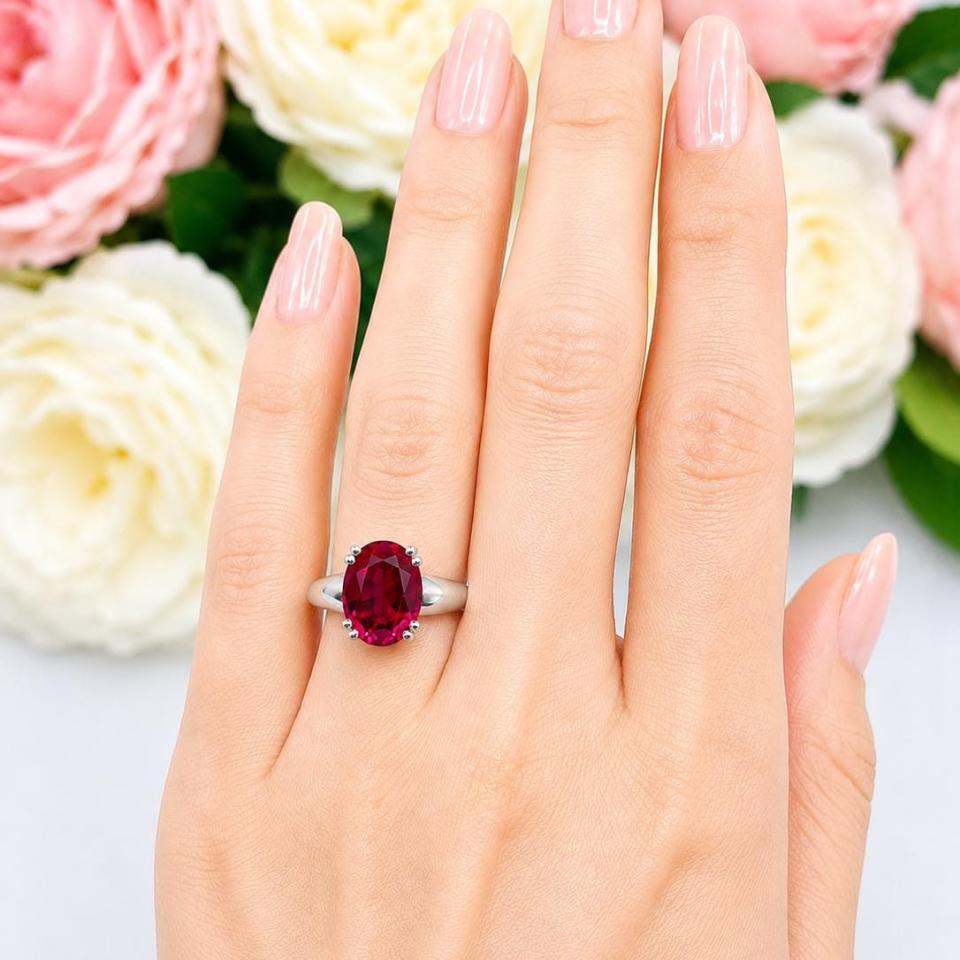 Oval-Cut Lab Ruby Solitaire Ring • 8x6mm—14x10mm, Sterling Silver, Double Prong