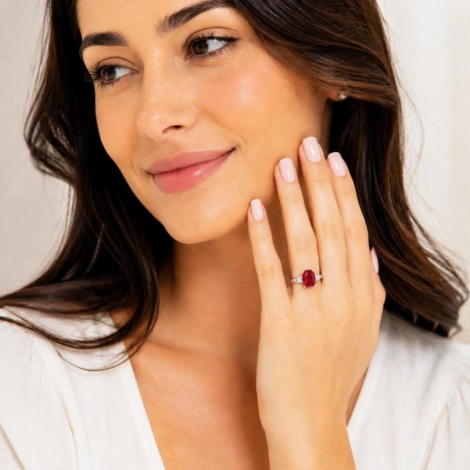 Cushion-Cut Lab Ruby & CZ Ring • 10x8mm, Sterling Silver