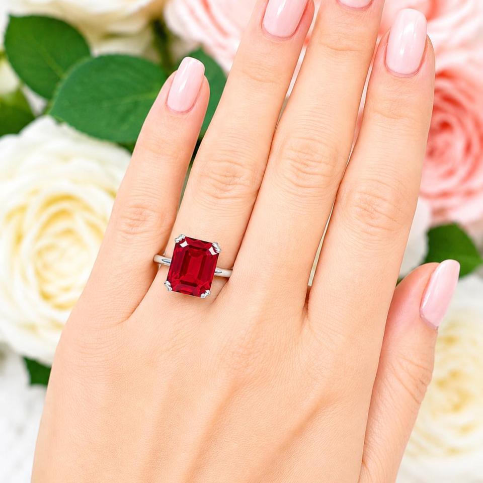 Emerald-Cut Lab Ruby Ring • 10x8mm—12x10mm, Sterling Silver