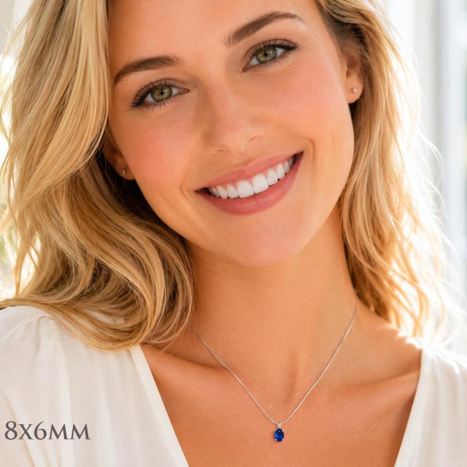 Oval-Cut Lab Blue Sapphire Pendant or Necklace • 8x6mm—14x10mm, Sterling silver