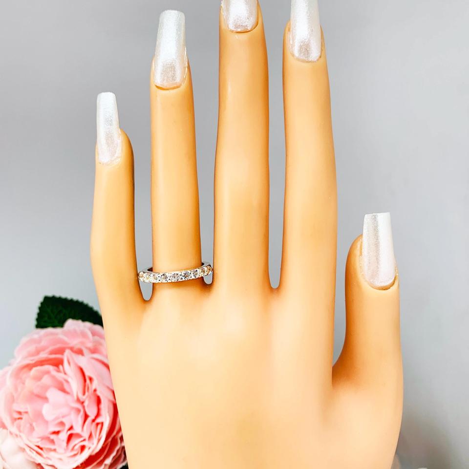Round‑Cut Lab White Sapphire Wedding Band • 10‑Stone, 2.5mm, Sterling Silver