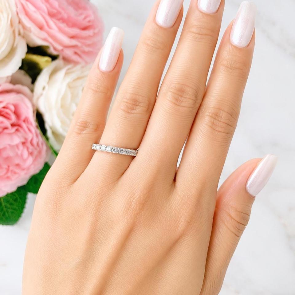 Round‑Cut Lab White Sapphire Wedding Band • 10‑Stone, 2.5mm, Sterling Silver