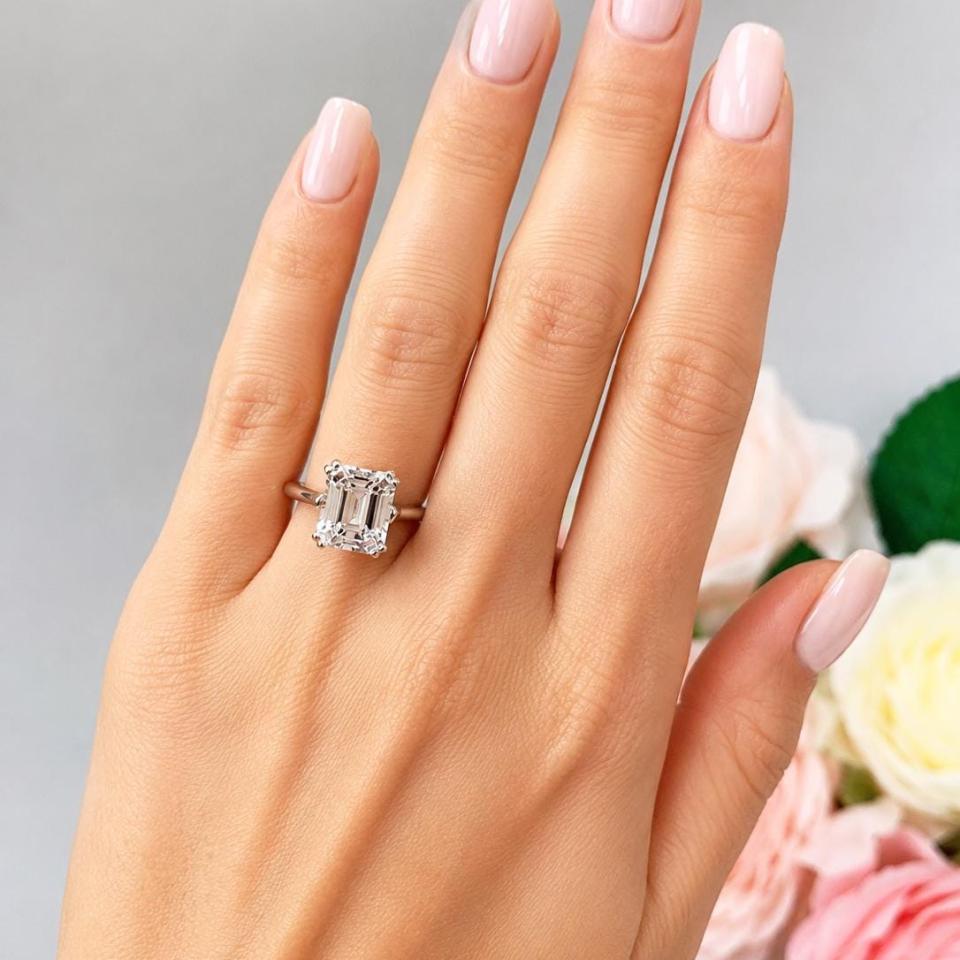 Emerald-Cut Lab White Sapphire Engagement Ring • 10x8mm—12x10mm, Sterling Silver