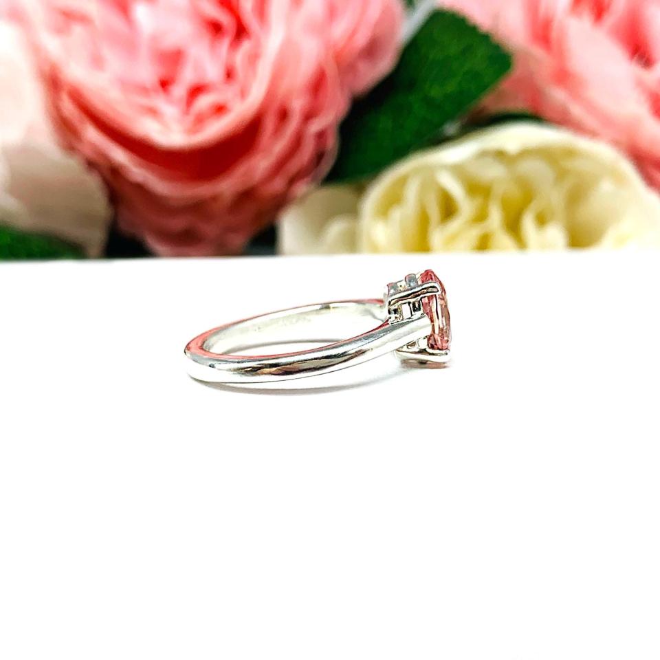 Oval-Cut Pink Peach Lab Padparadscha Sapphire Ring • 8x6mm, Sterling Silver, Size 5.5