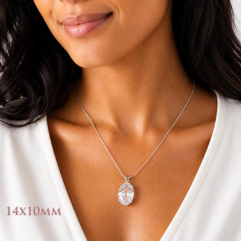 Oval-Cut White Topaz Pendant • 14x10mm, Sterling Silver