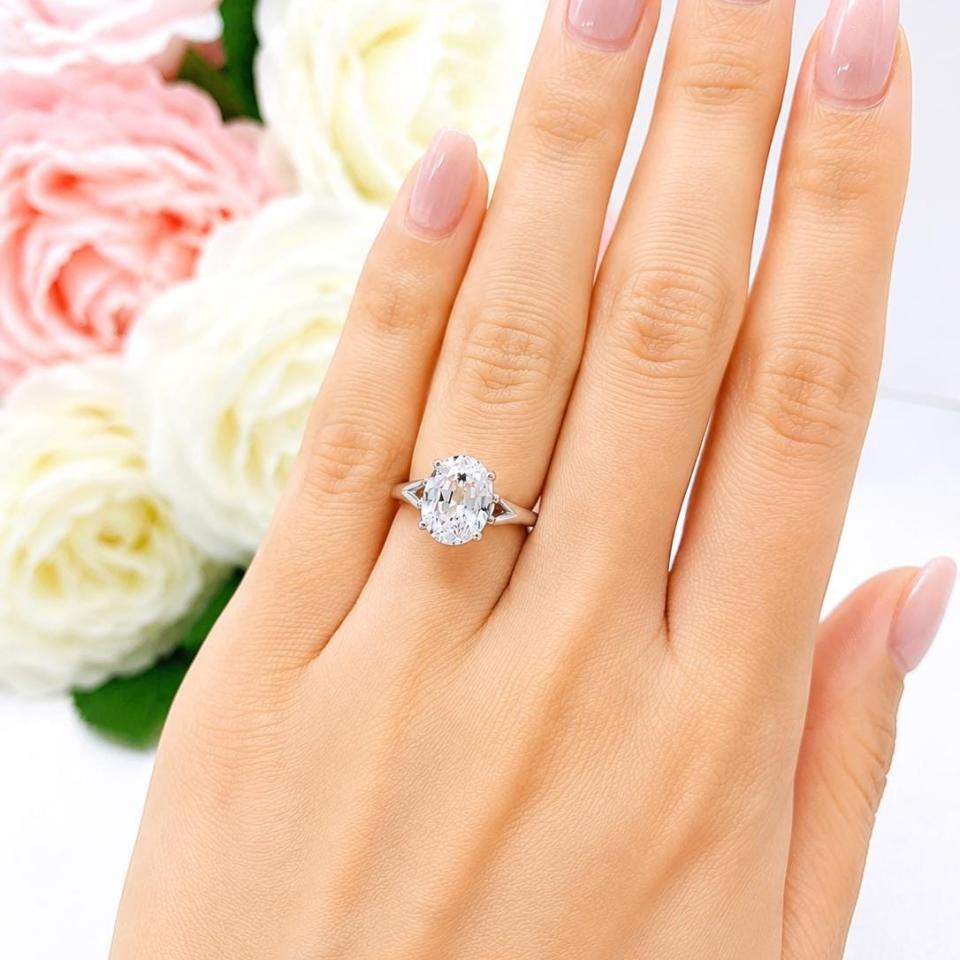 Oval-Cut Lab White Sapphire Solitaire Ring • 10x8mm, 12x10mm, Sterling Silver