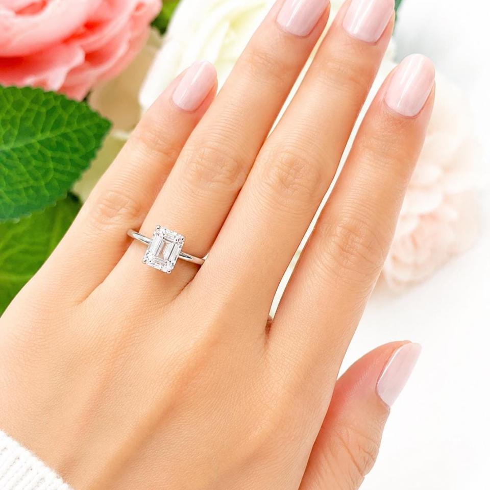 Emerald-Cut Lab White Sapphire Engagement Ring • 10x8mm, Sterling Silver
