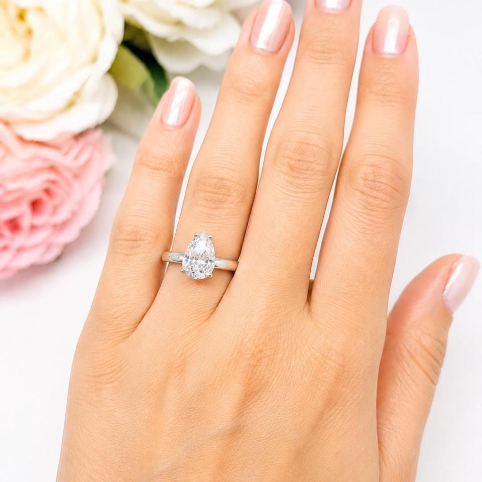 Pear-Cut Lab White Sapphire Engagement Ring •  10x7mm, 12x8mm, Sterling Silver
