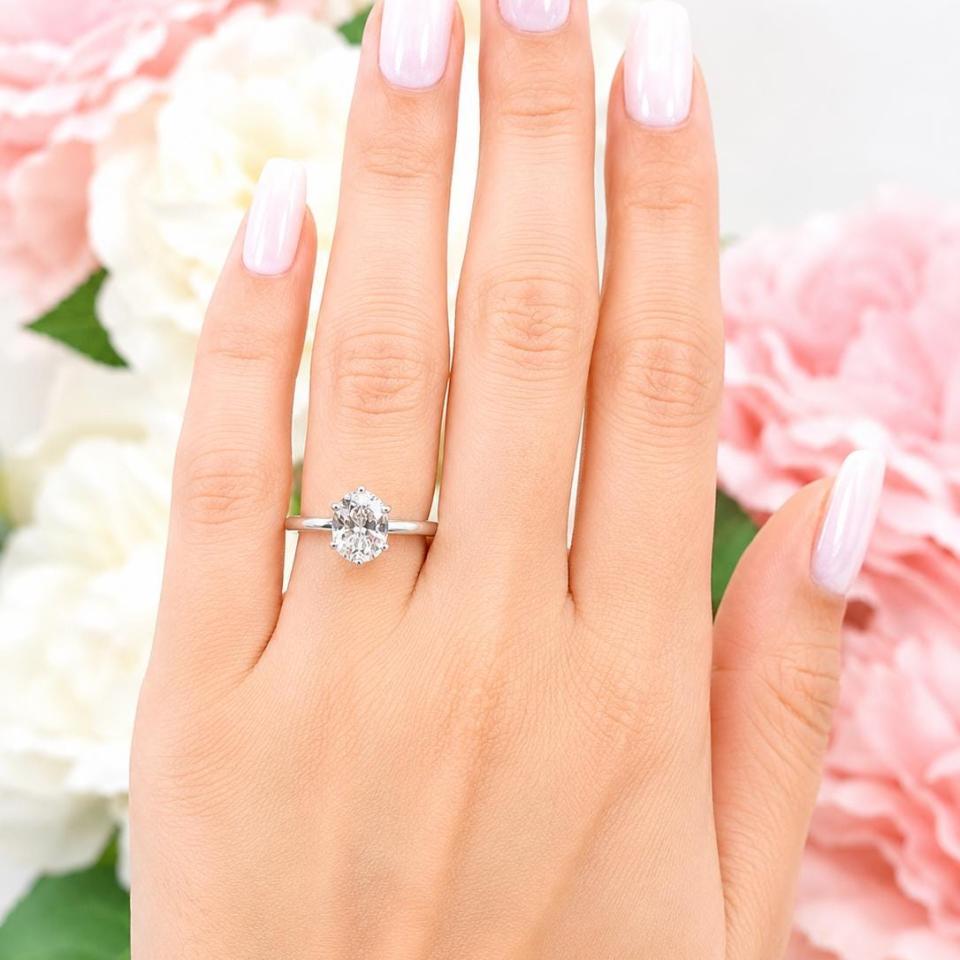 Oval-Cut Lab White Sapphire Engagement Ring • 8x6mm—10x8mm, Sterling Silver, 6-Prong