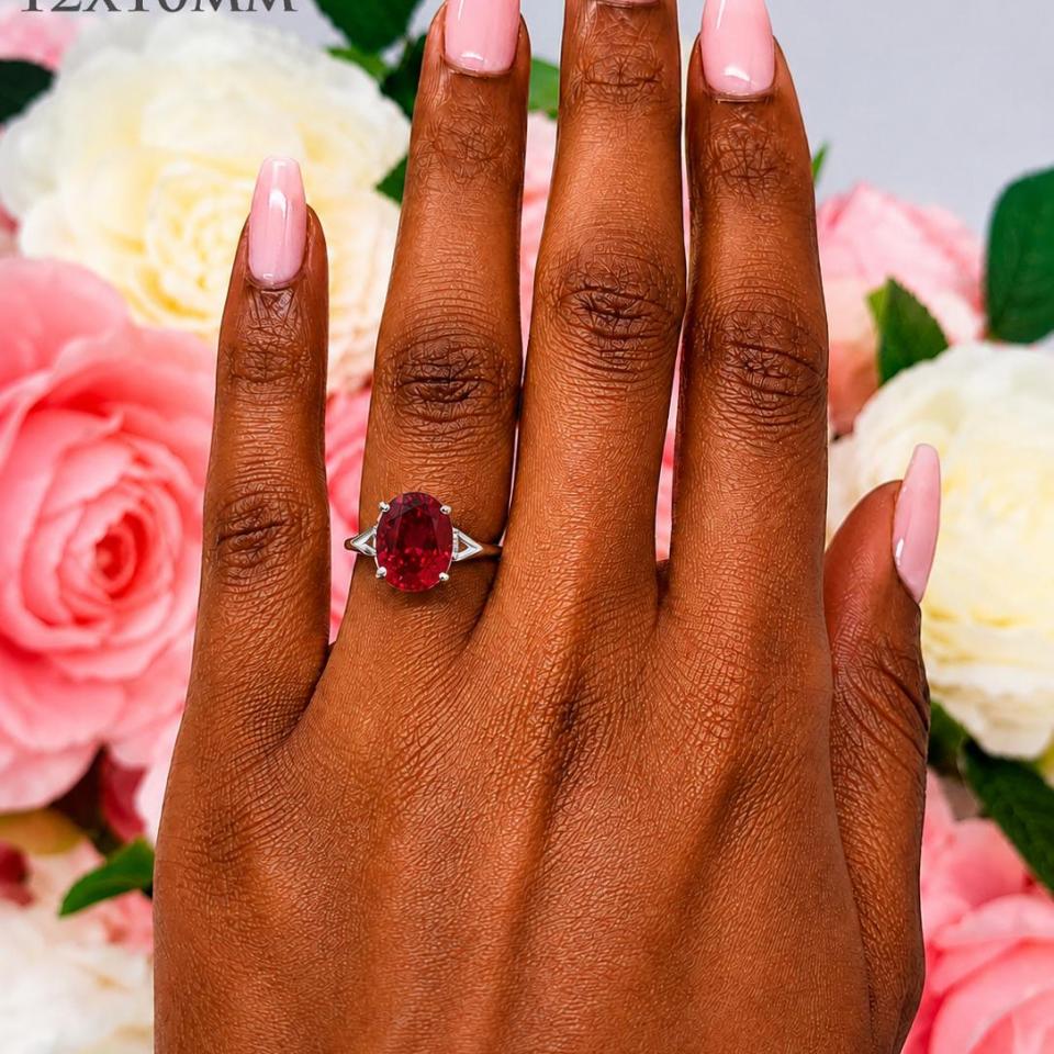 Oval-Cut Lab Ruby Solitaire Ring • 10x8mm—16x12mm, Sterling Silver
