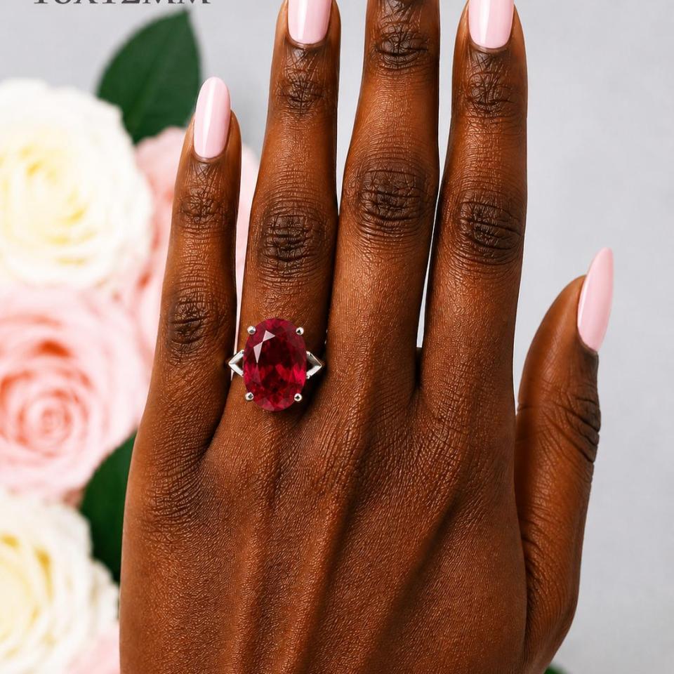 Oval-Cut Lab Ruby Solitaire Ring • 10x8mm—16x12mm, Sterling Silver
