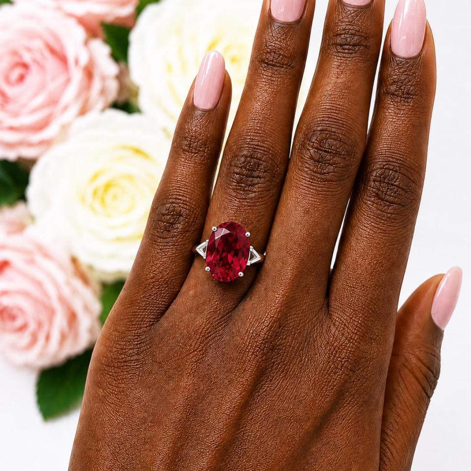 Oval-Cut Lab Ruby Solitaire Ring • 10x8mm—16x12mm, Sterling Silver