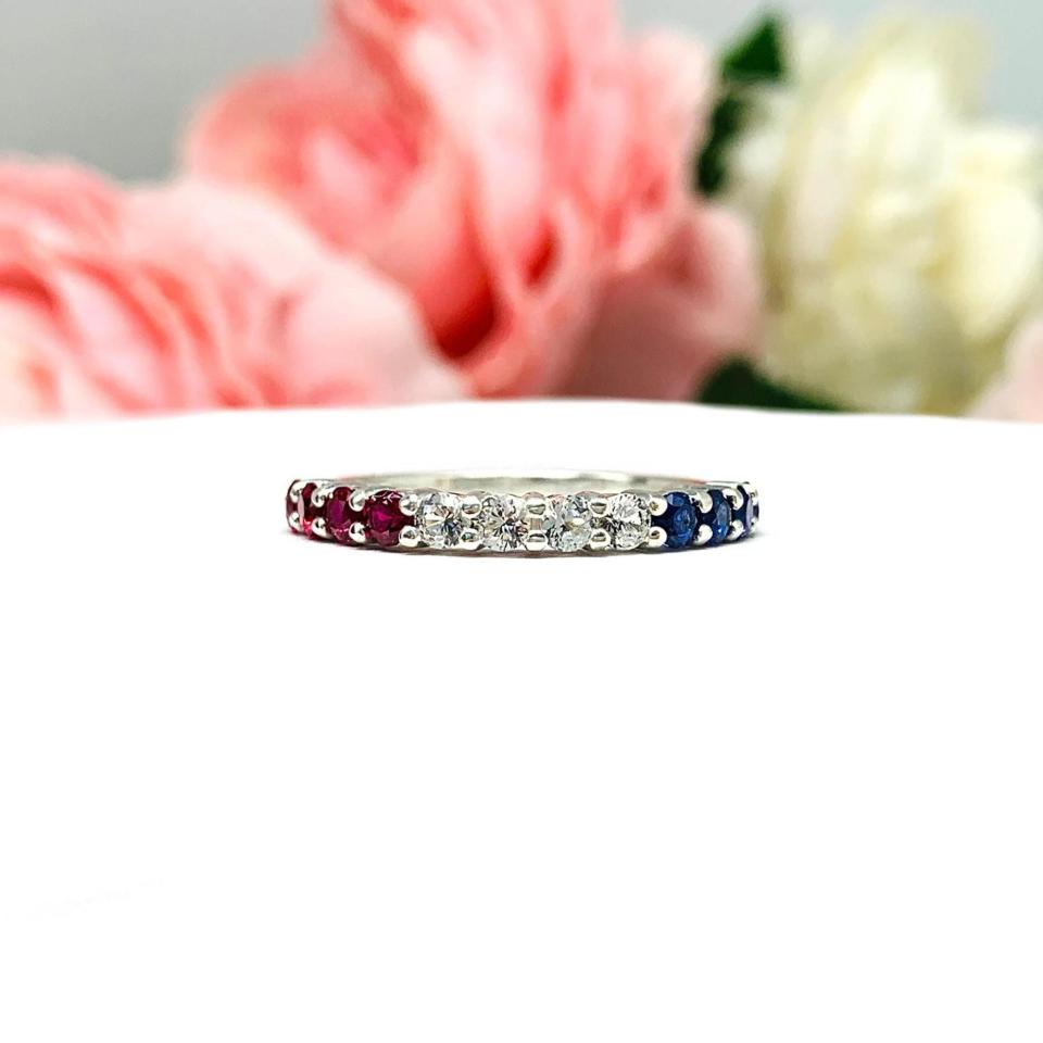 Patriotic Lab Sapphire & Ruby Band • 2.5mm Round, Fourth of July Ring, Sterling Silver