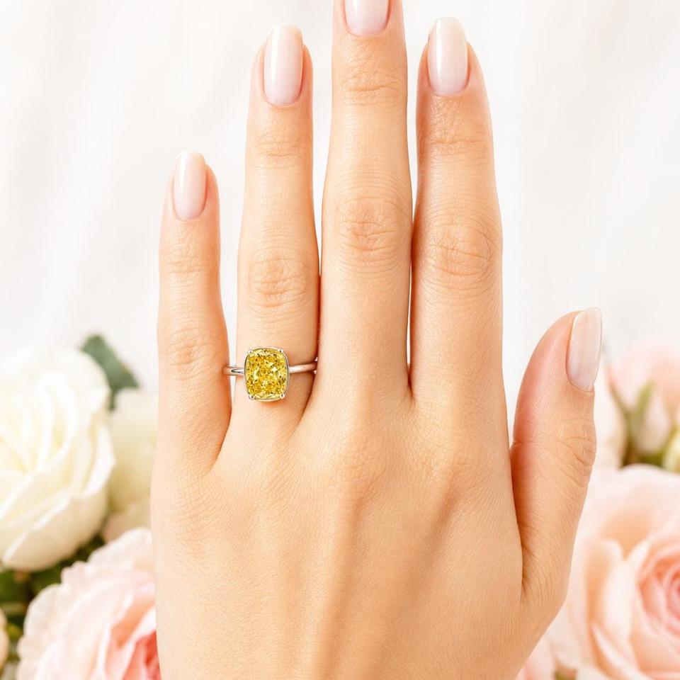 Cushion-Cut Canary Yellow CZ Engagement Ring • 10x8mm, Sterling Silver, Bezel