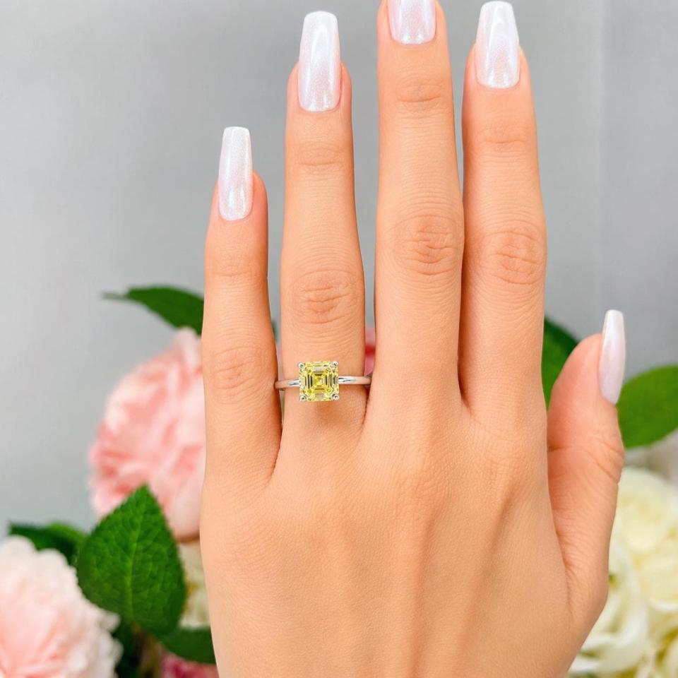 Canary Yellow Asscher-Cut CZ Engagement Ring •  8mm, Sterling Silver