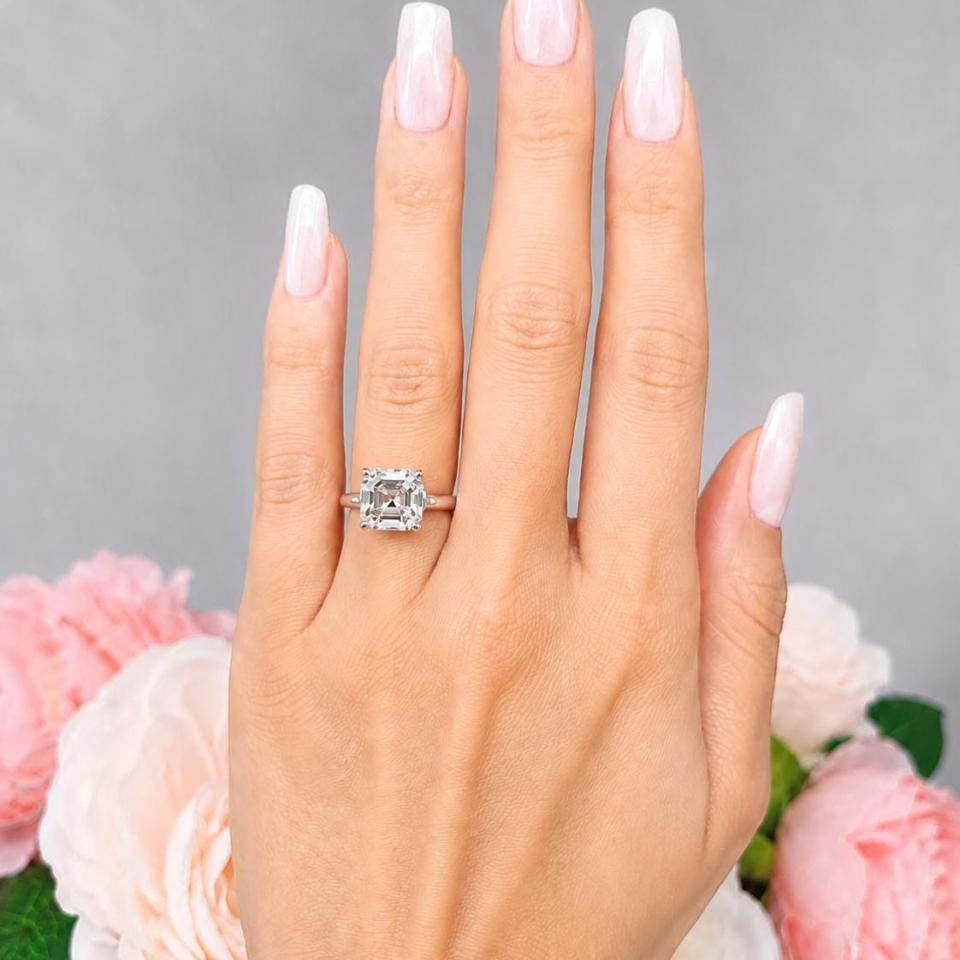 Asscher-Cut CZ Engagement Ring • 8mm, 9mm, Sterling Silver