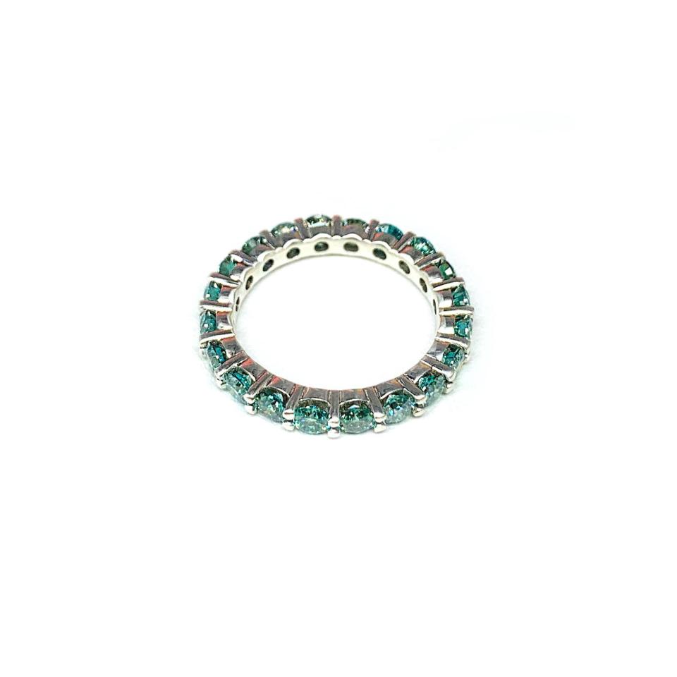 Round-Cut Sea Foam Green Moissanite Eternity Band • 3mm, Sterling Silver, Size 6