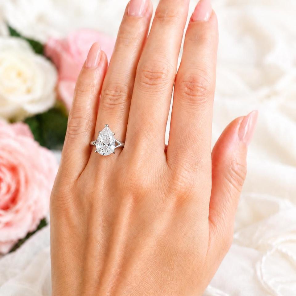 Pear-Cut CZ Engagement Ring • 9x6mm—13x9mm, Sterling Silver