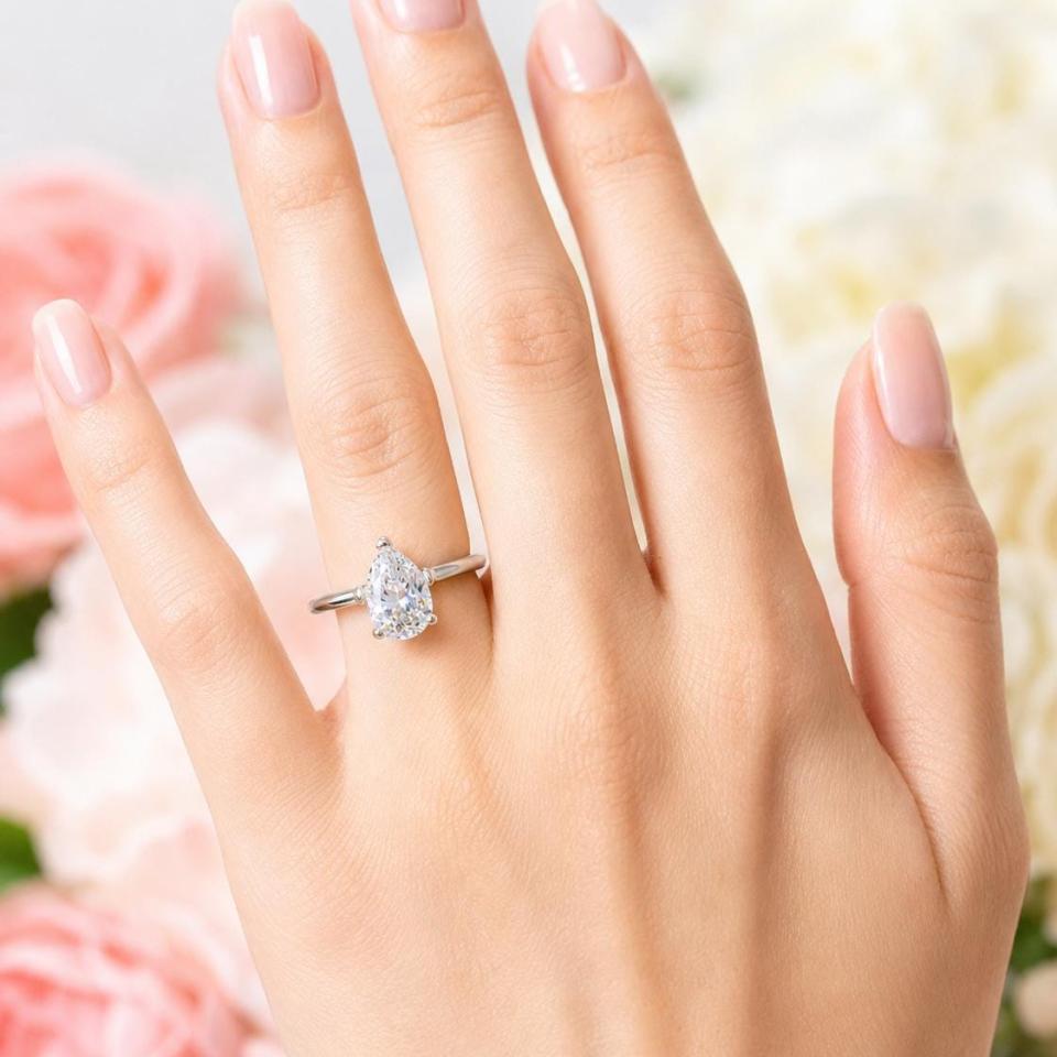 Pear-Cut CZ Engagement Ring • 8x5mm—12x8mm, Sterling Silver