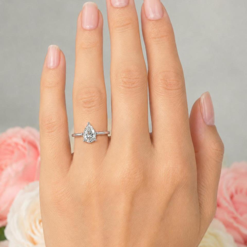 Pear-Cut CZ Engagement Ring • 8x5mm—12x8mm, Sterling Silver