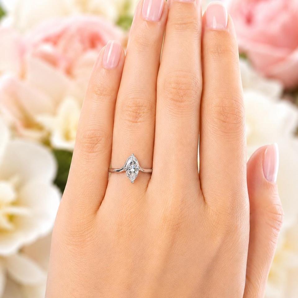 Marquise-Cut CZ Engagement Ring • 10x5mm—14x7mm, Wrap Bypass Shank, Sterling Silver
