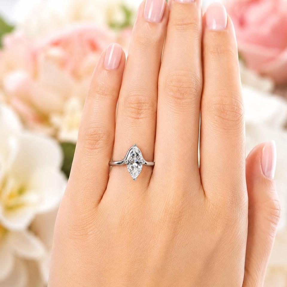 Marquise-Cut CZ Engagement Ring • 10x5mm—14x7mm, Wrap Bypass Shank, Sterling Silver