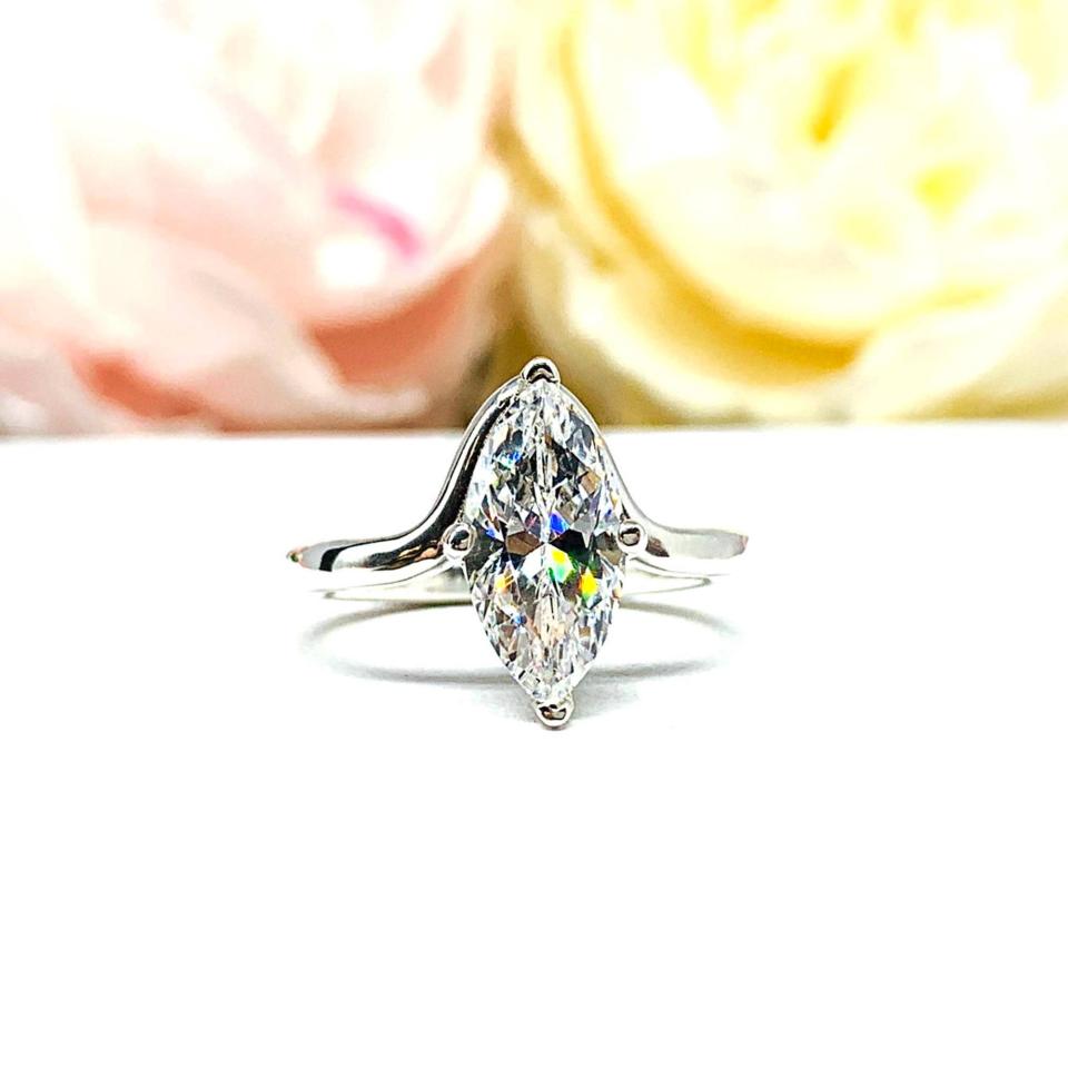 Marquise-Cut CZ Engagement Ring • 10x5mm—14x7mm, Wrap Bypass Shank, Sterling Silver